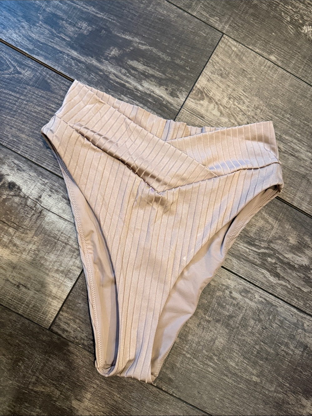 aerie Ribbed High-Waist Cheeky Bikini Bottom in Taupe